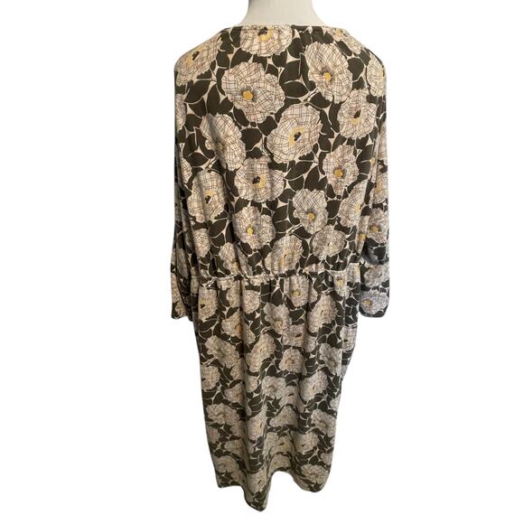 Lands' End Faux Wrap Dress Womens Size 2X Olive Floral Casual Knit *NO BELT - Picture 7 of 12
